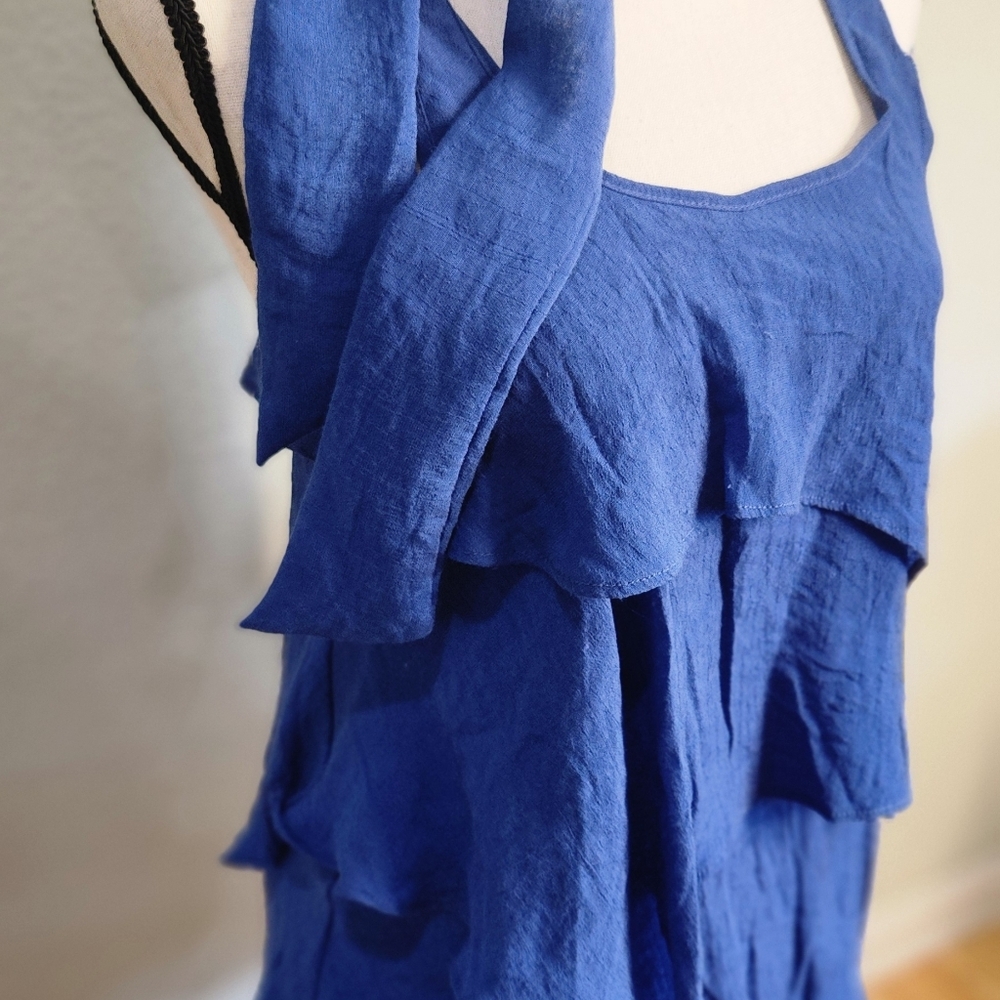 Blue Lightweight Racerback Tiered Flowy Ruffle Mini Dress w/Scarf - Picture 3 of 5